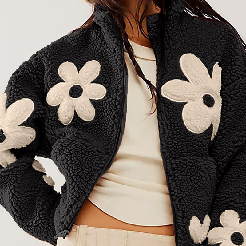 女性のスタンドアップカラー長袖コート、暖かいラムウールカーデ - Sherpa Jacket Fleece のレビューと価格