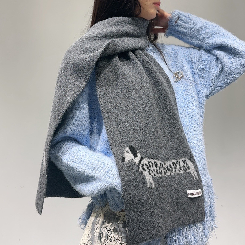 韓国版ウール混紡子犬柄ジャカードスカーフ男女兼用暖かい多用途 - Men Scarf Wool のレビューと価格