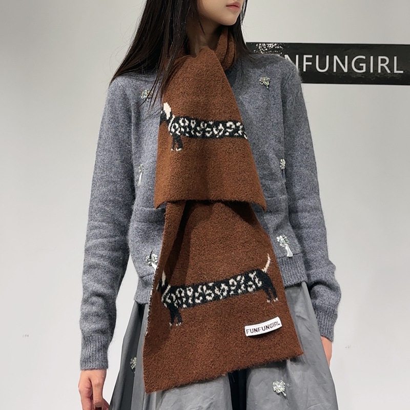 韓国版ウール混紡子犬柄ジャカードスカーフ男女兼用暖かい多用途 - Men Scarf Wool のレビューと価格