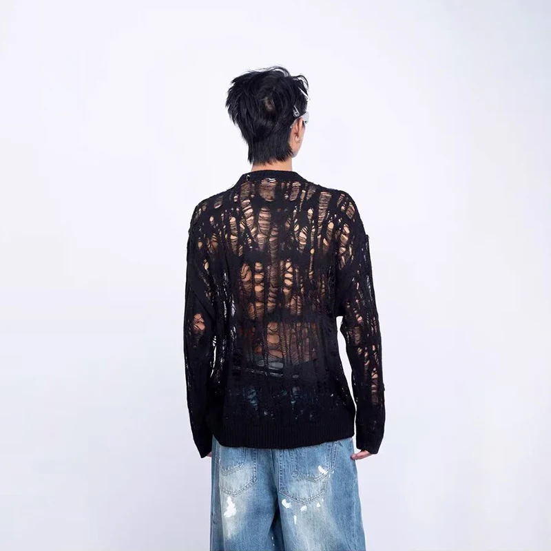 ヴィンテージリッピング中空メッシュニットセーター男性秋ストリ - Mens Fashion Mullet のレビューと価格