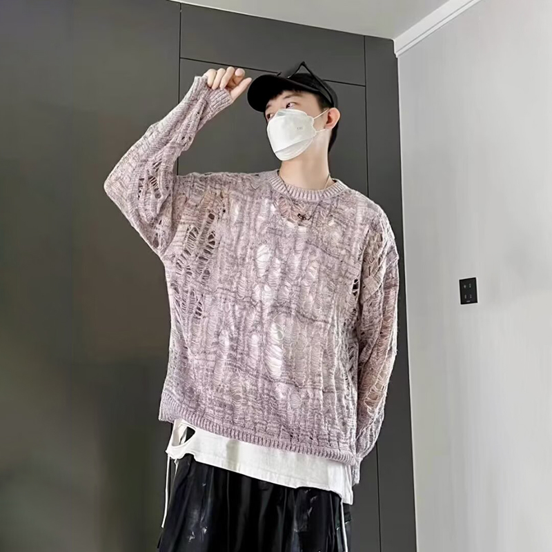 ヴィンテージリッピング中空メッシュニットセーター男性秋ストリ - Mens Fashion Mullet のレビューと価格