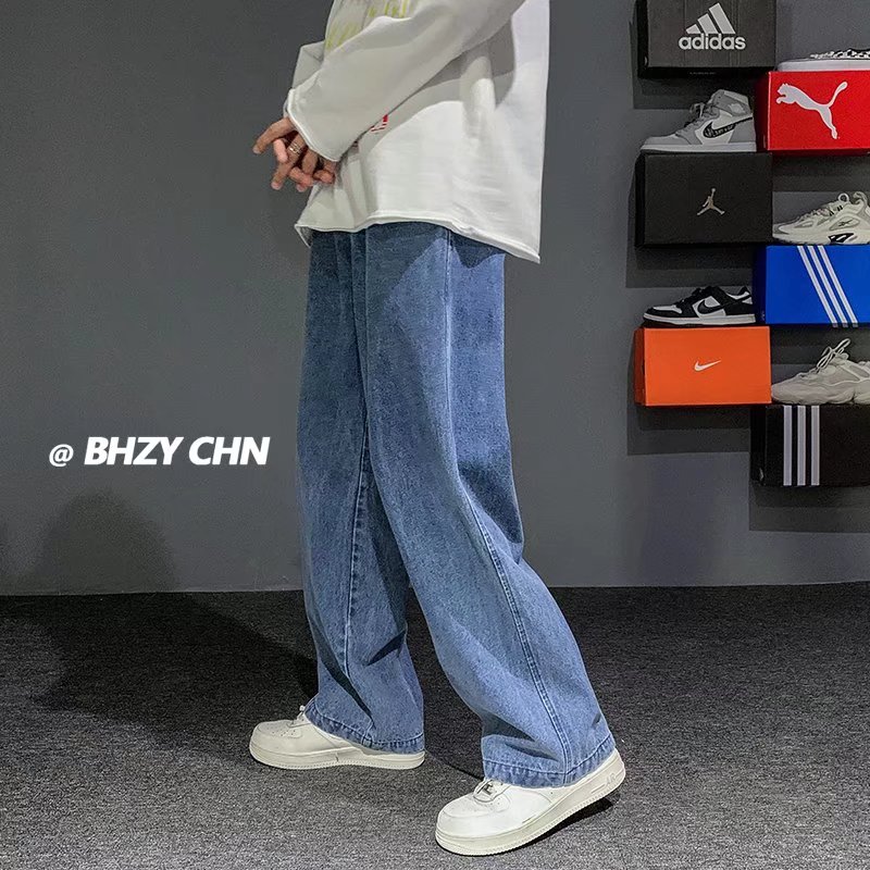 韓国のメンズバギージーンズ,ワイドレッグ,デニム,ストリート - Men'S Fashion Grey Jeans のレビューと価格