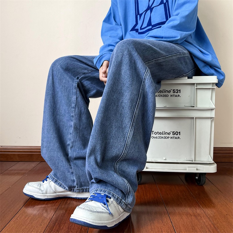 韓国のメンズバギージーンズ,ワイドレッグ,デニム,ストリート - Men'S Fashion Grey Jeans のレビューと価格