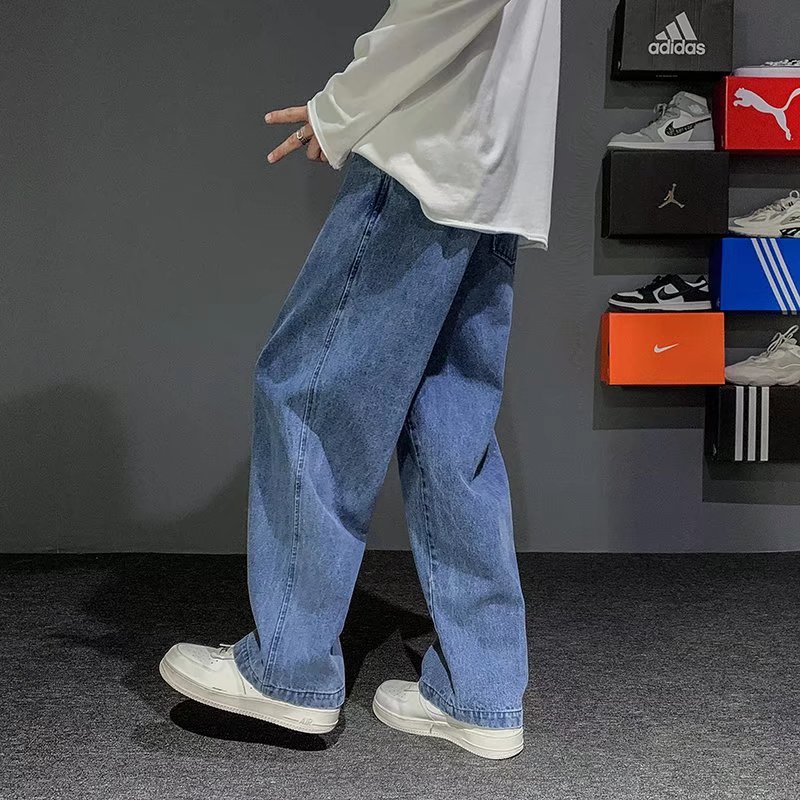 韓国のメンズバギージーンズ,ワイドレッグ,デニム,ストリート - Men'S Fashion Grey Jeans のレビューと価格