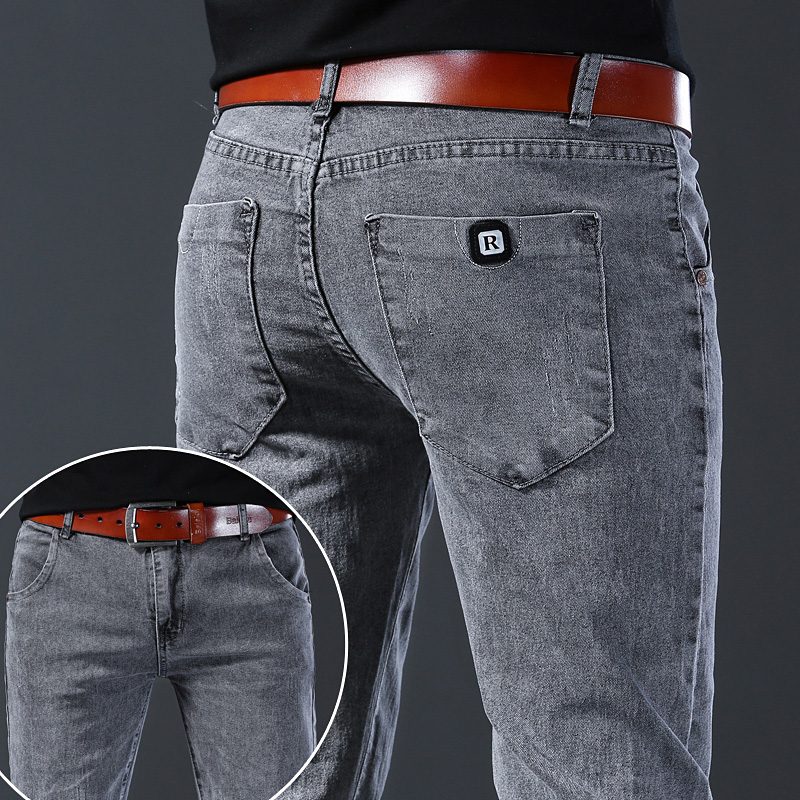 メンズスリム弾性グレージーンズパンツファッション快適通気性メ - Men'S Fashion Grey Jeans のレビューと価格