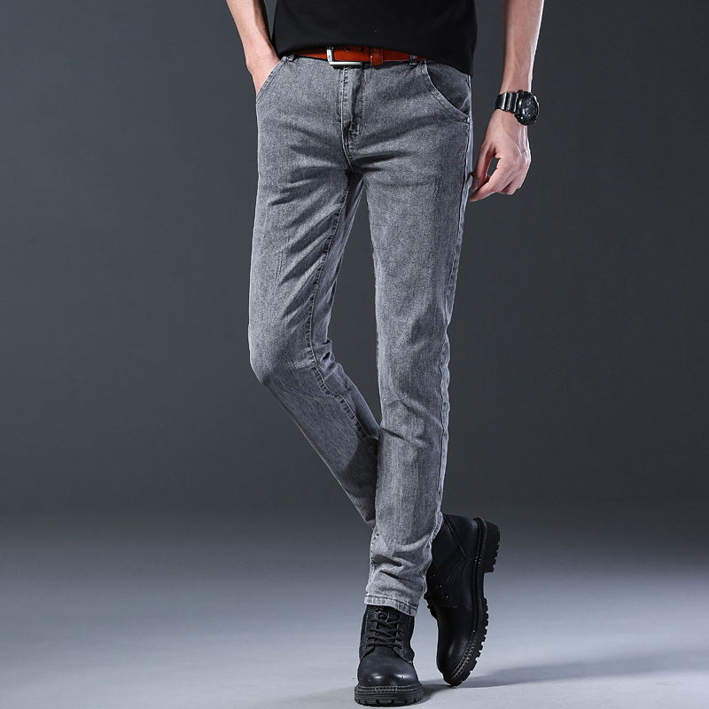 メンズスリム弾性グレージーンズパンツファッション快適通気性メ - Men'S Fashion Grey Jeans のレビューと価格