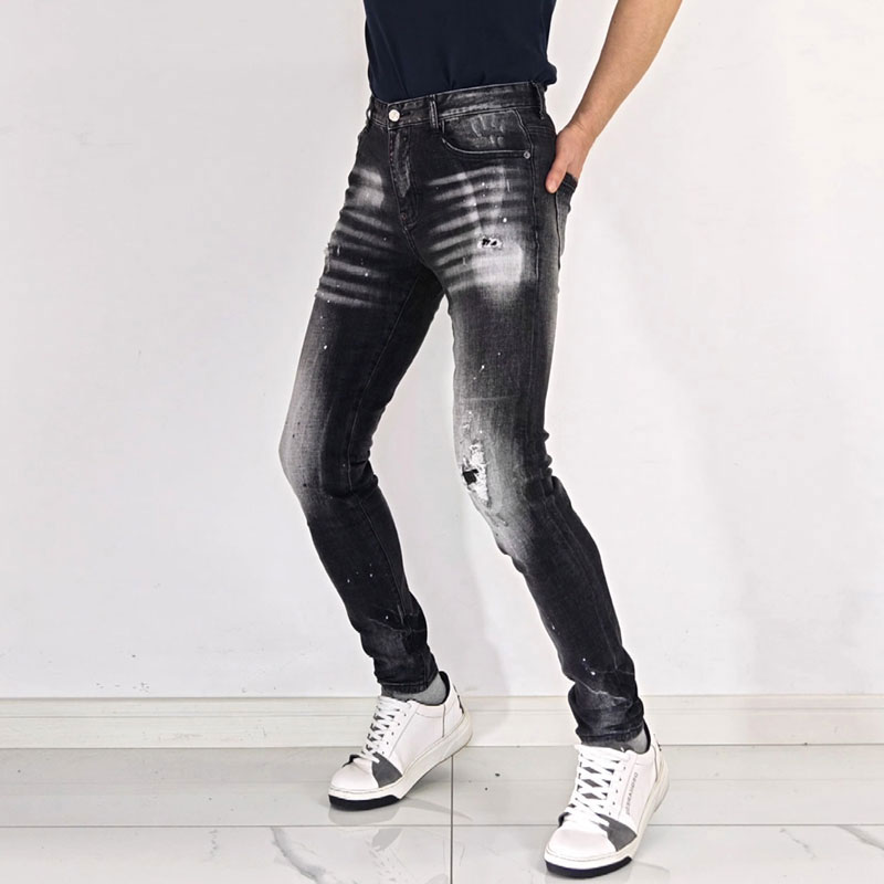 メンズハイストリートヒップホップグラフィティスクラッチウォッ - Men'S Fashion Grey Jeans のレビューと価格