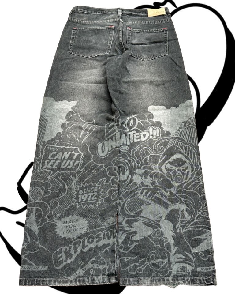 アメリカンファッションプリントジーンズヒップホップバギクロス - Men'S Fashion Grey Jeans のレビューと価格