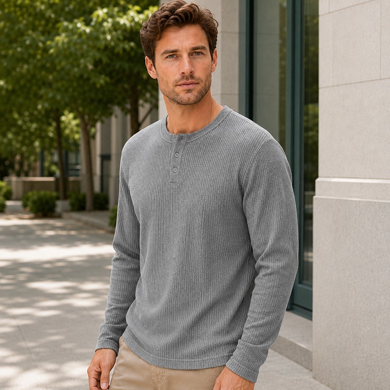 メンズシンプルファッション長袖ヘンリーシャツ、カジュアルで多 - Men'S Fashion Color のレビューと価格