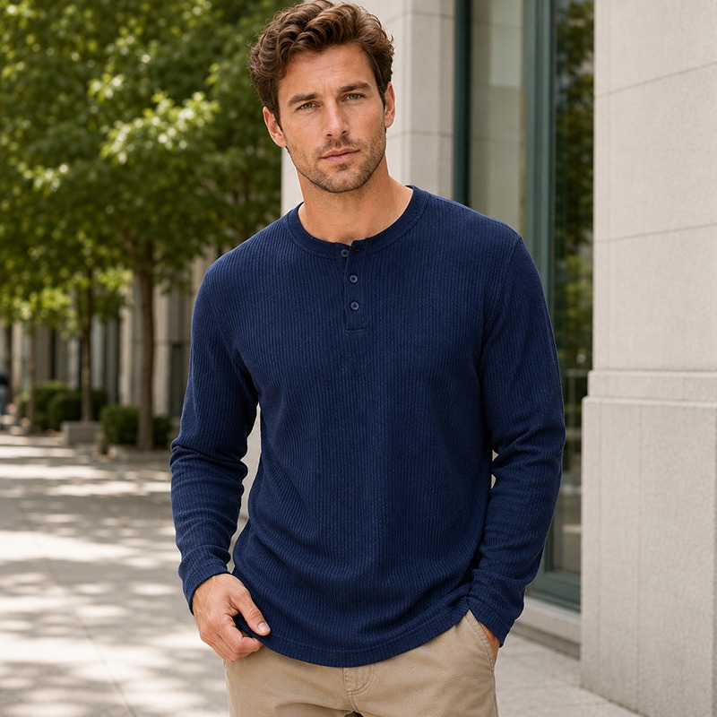メンズシンプルファッション長袖ヘンリーシャツ、カジュアルで多 - Men'S Fashion Color のレビューと価格