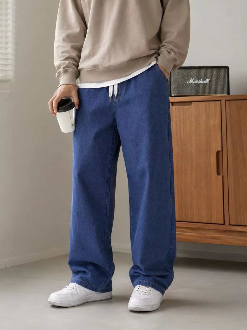 メンズカジュアルバギージーンズルーズストレートレッグ秋冬ウォ - Men'S Fashion Grey Jeans のレビューと価格