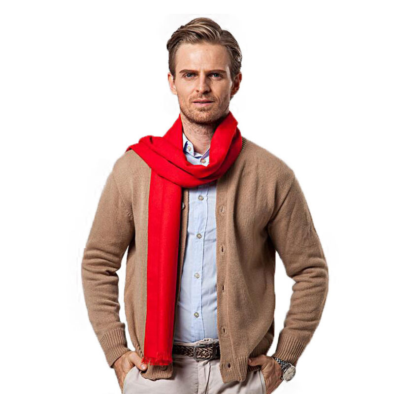 ファッション冬無地男性赤いスカーフ高級ブランドデザイナースタ - Men Scarf Wool のレビューと価格