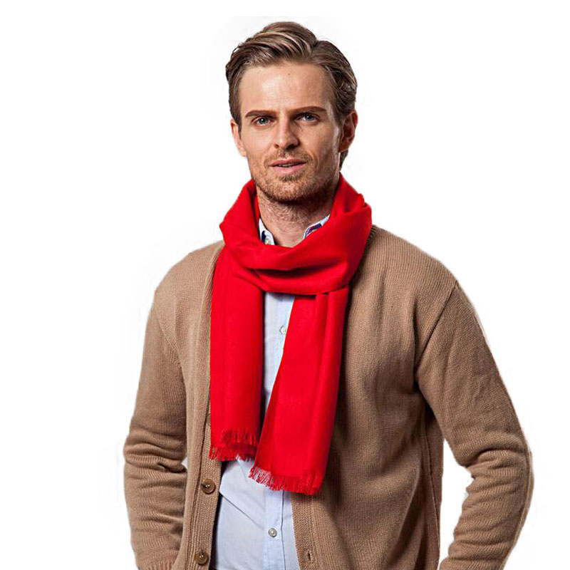 ファッション冬無地男性赤いスカーフ高級ブランドデザイナースタ - Men Scarf Wool のレビューと価格