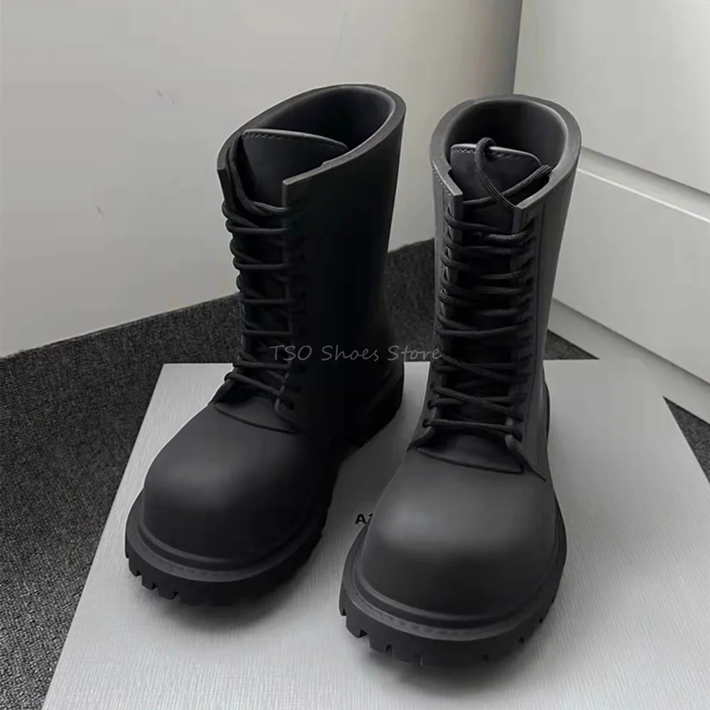 厚底黒ブーツ男性のための新しい女性ダービー親指レースアップブ - Chelsea Boots Men のレビューと価格