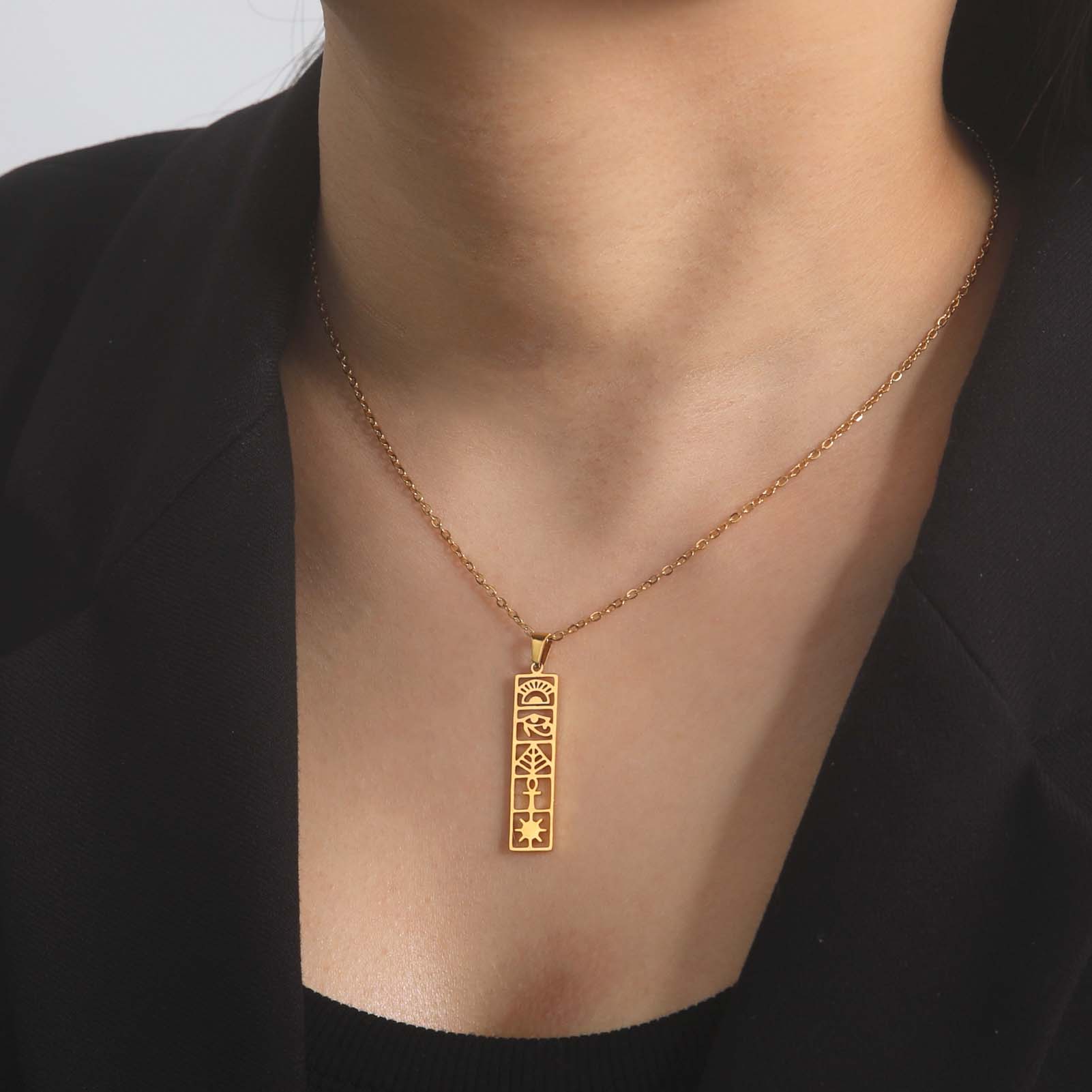 スカイリムエジプトアンク象形文字ネックレスステンレス鋼ホルス - Men Fashion Egypt のレビューと価格