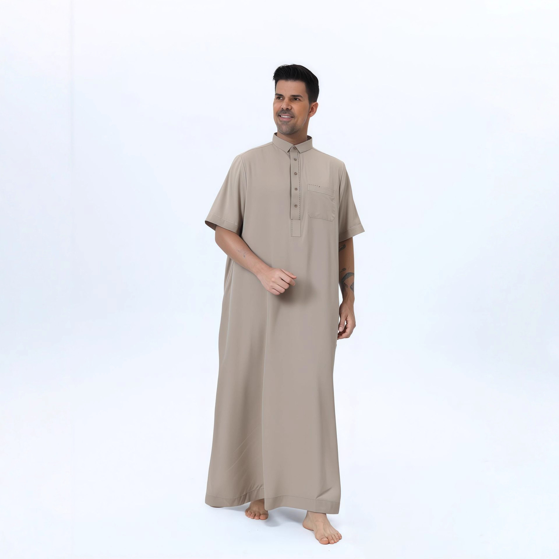 アラブメンズローブカタールスタイル半袖トーブポケット付きスタ - Men'S Fashion Qatar のレビューと価格