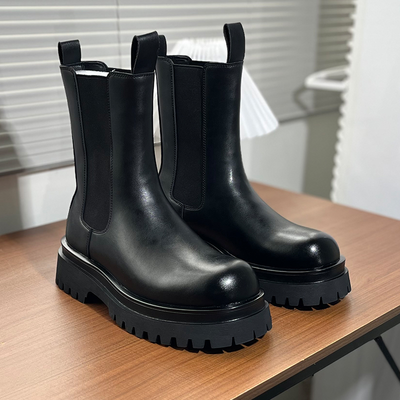 冬用ビジネスメンズハイカットチェルシーブーツ ブラック ブリ - Chelsea Boots Men のレビューと価格