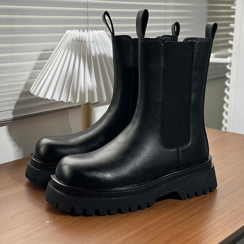 冬用ビジネスメンズハイカットチェルシーブーツ ブラック ブリ - Chelsea Boots Men のレビューと価格