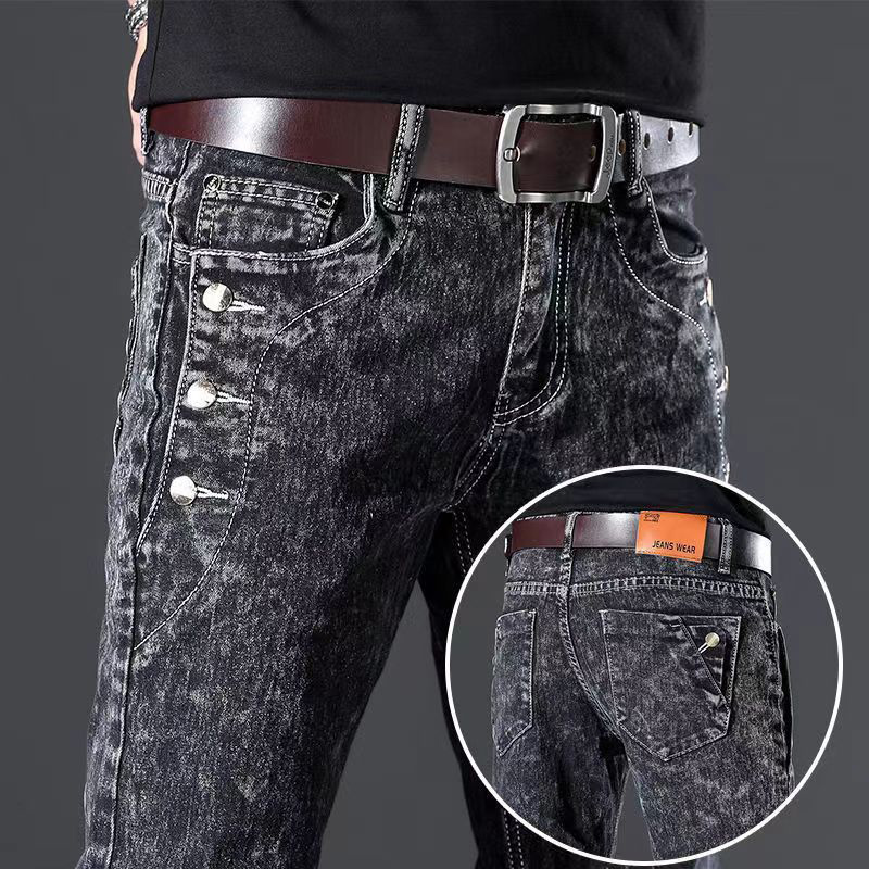 メンズクラシックスリムヴィンテージデザイナージーンズ、スノー - Men'S Fashion Grey Jeans のレビューと価格