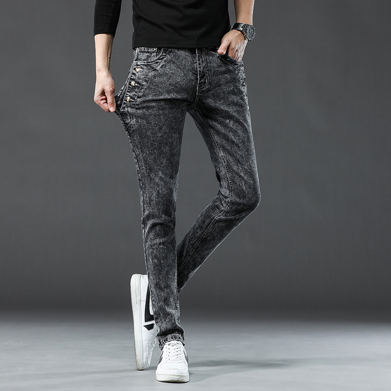 メンズクラシックスリムヴィンテージデザイナージーンズ、スノー - Men'S Fashion Grey Jeans のレビューと価格