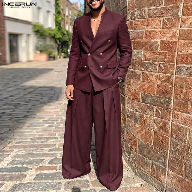 INCERUN メンズセットアップ 無地 Vネック 長袖 ブ - Men'S Fashion Color のレビューと価格