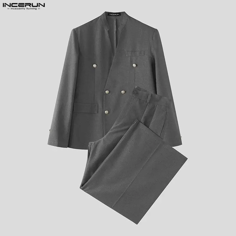 INCERUN メンズセットアップ 無地 Vネック 長袖 ブ - Men'S Fashion Color のレビューと価格