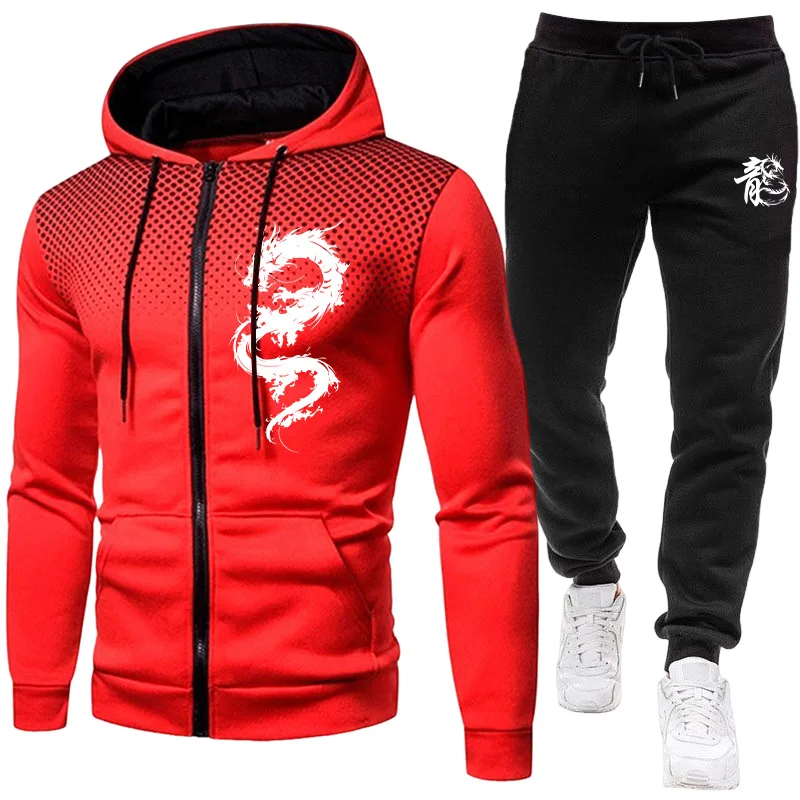 メンズパリドラゴン柄ファッションプリントセットアップ ツーピ - Mens Fashion Zip Up のレビューと価格