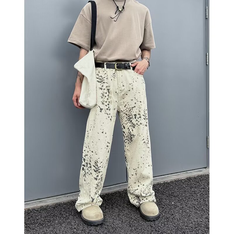 メンズホワイトヒョウバギージーンズ,ロングカジュアルパンツ, - Mens Fashion In The 2000S のレビューと価格