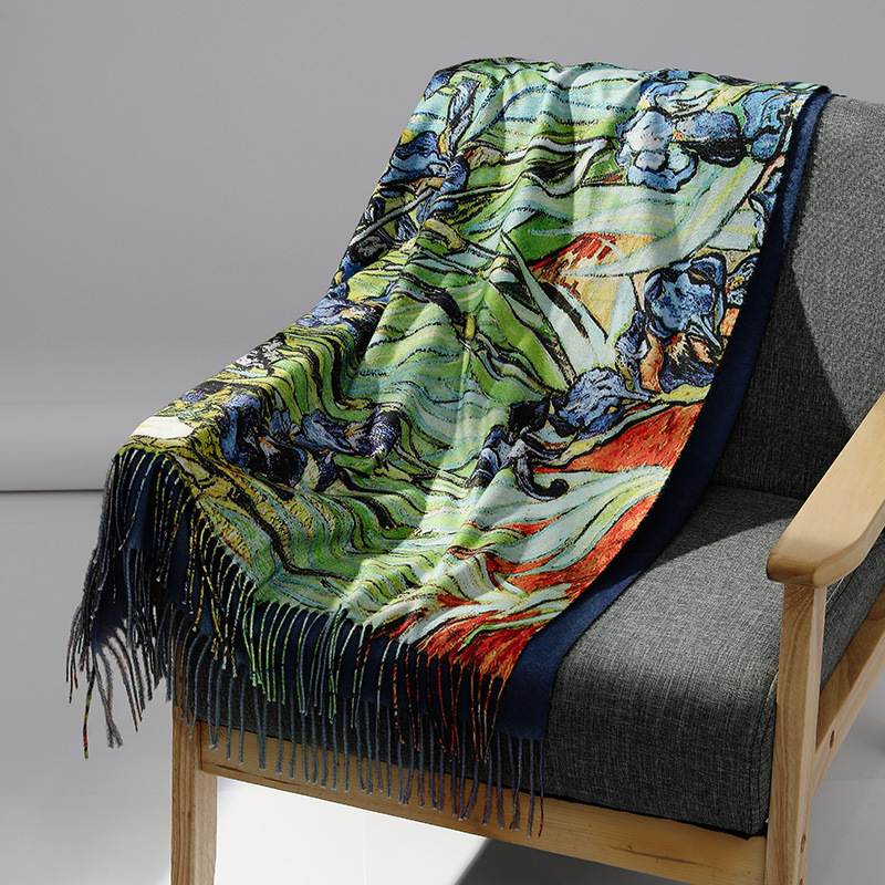高級ブランド油絵カシミヤスカーフ女性のための暖かい冬パシュミ - Men Scarf Wool のレビューと価格