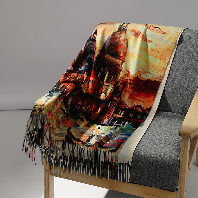 高級ブランド油絵カシミヤスカーフ女性のための暖かい冬パシュミ - Men Scarf Wool のレビューと価格