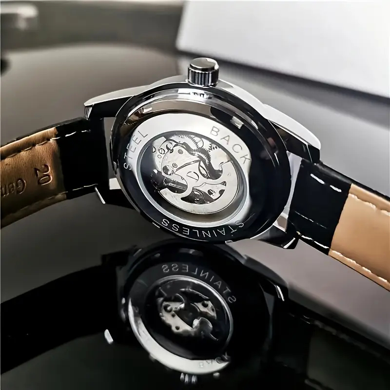 エレガントなメンズ自動機械式時計、スケルトンデザイン、レザー - Mens Fashion Young のレビューと価格