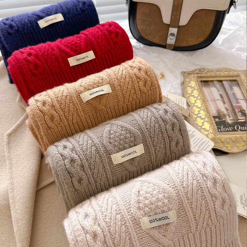 高級 100% ウールスカーフ女性メンズ厚いケーブルニットラ - Men Scarf Wool のレビューと価格