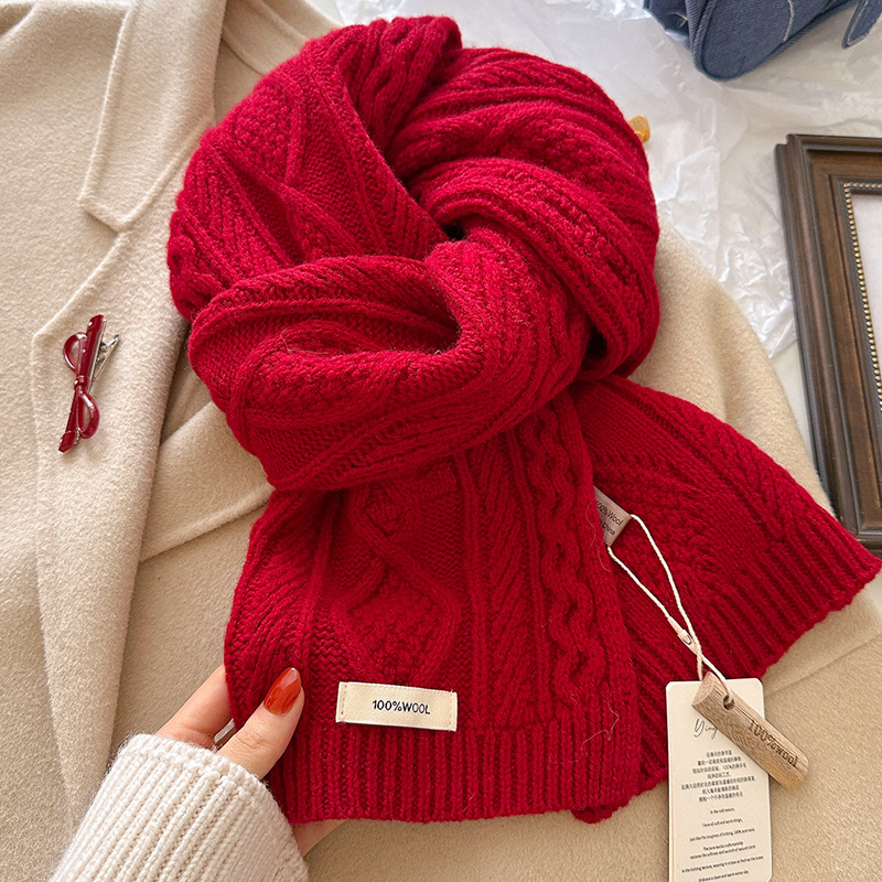 高級 100% ウールスカーフ女性メンズ厚いケーブルニットラ - Men Scarf Wool のレビューと価格