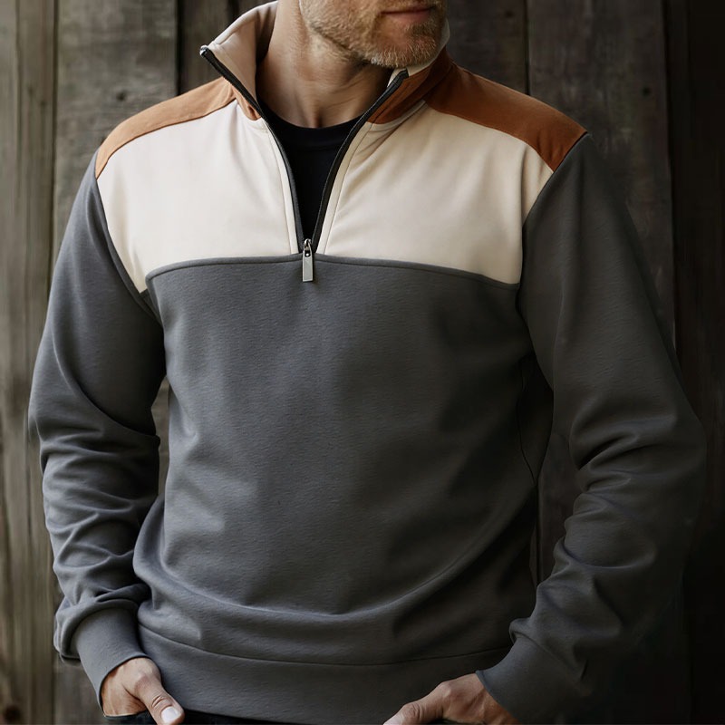 UETEEY メンズ クォータージップ パッチワーク スウェ - Mens Fashion Quarter Zip のレビューと価格