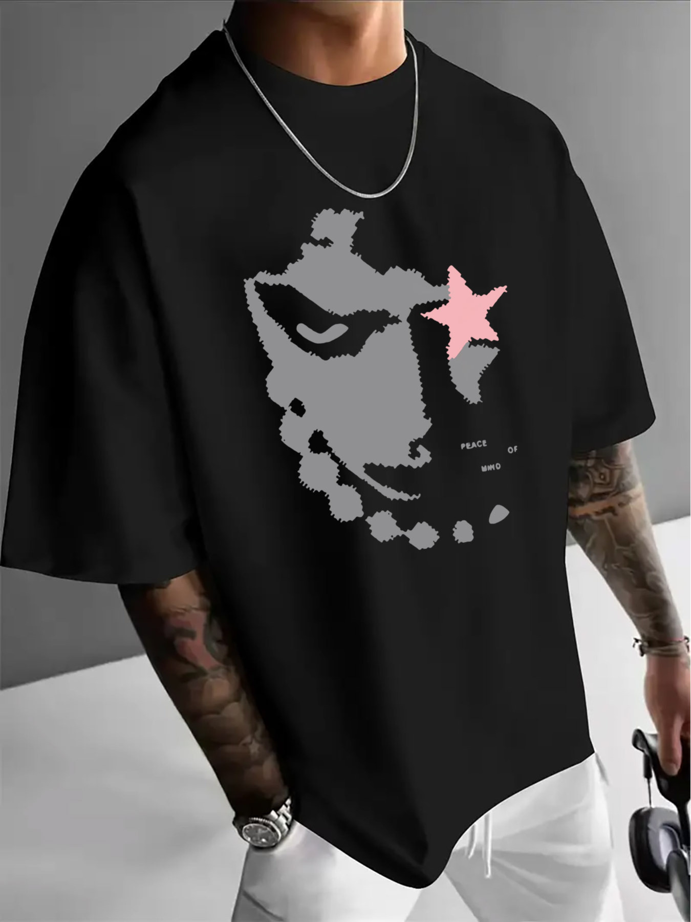 メンズカジュアルクルーネックTシャツ、抽象的なグラフィックプ - Men'S Fashion App のレビューと価格