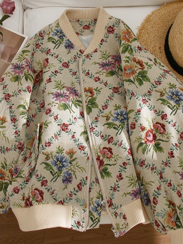 レトロな雰囲気の油絵刺繍ジャケット野球スタイルのアウターウェ - Sherpa Jacket Fleece のレビューと価格