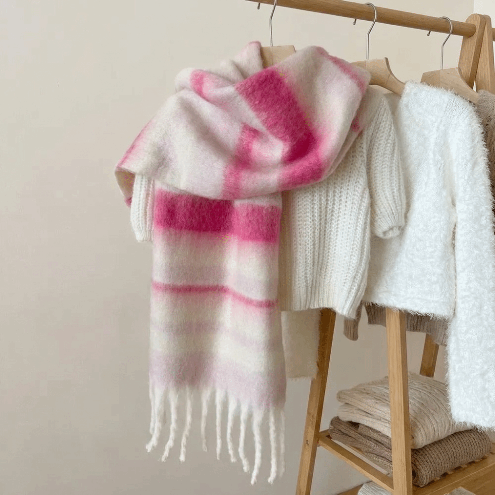 エレガントなモヘアストライプウールスカーフタッセル付き冬用カ - Men Scarf Wool のレビューと価格