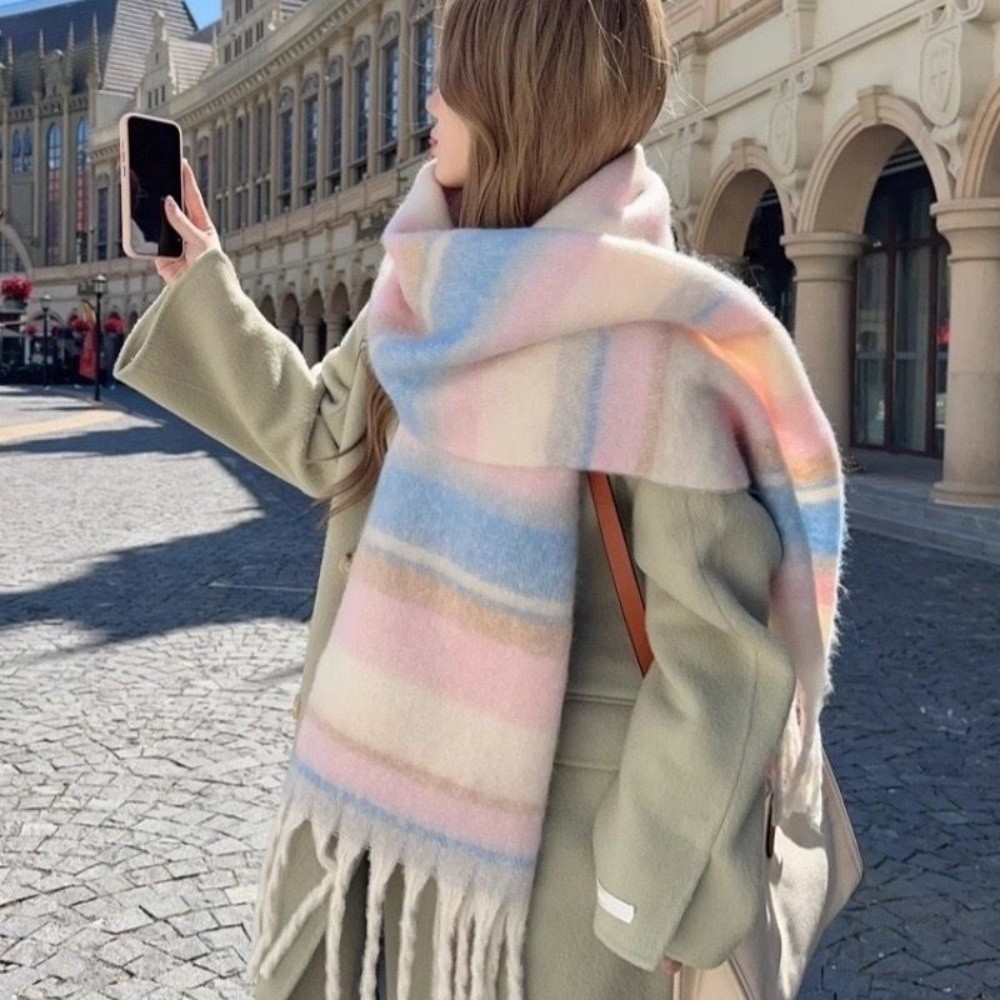 エレガントなモヘアストライプウールスカーフタッセル付き冬用カ - Men Scarf Wool のレビューと価格