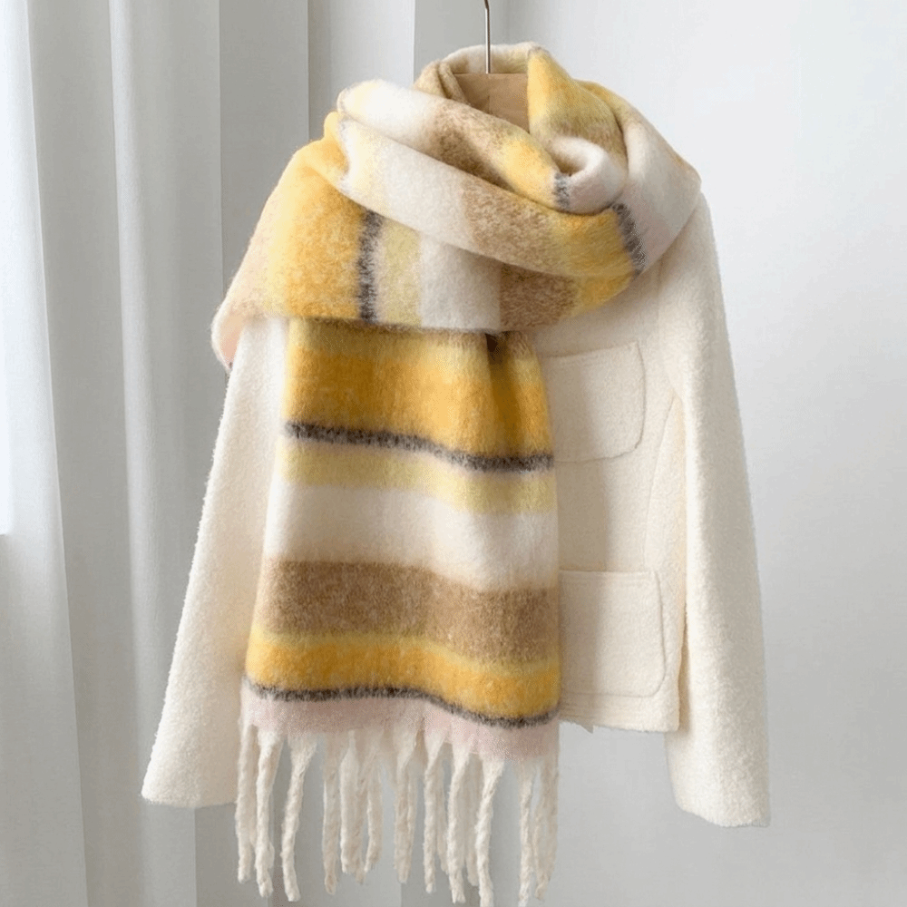 エレガントなモヘアストライプウールスカーフタッセル付き冬用カ - Men Scarf Wool のレビューと価格