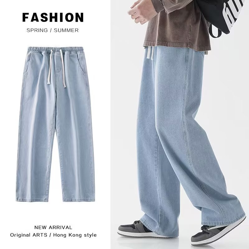 韓国ファッションメンズバギージーンズ伸縮性ウエストクラシック - Men'S Fashion Grey Jeans のレビューと価格